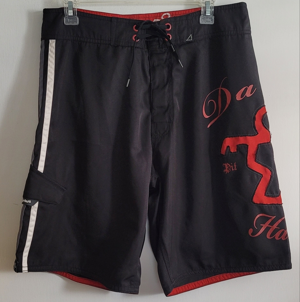 Da Hui Hawaii Rare Design Red and Black Surf Board Shorts